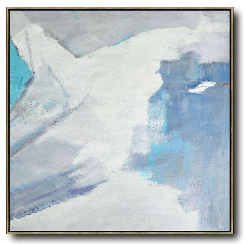 Oversized Contemporary Art,Acrylic Painting Canvas Art,Sky Blue,White,Grey